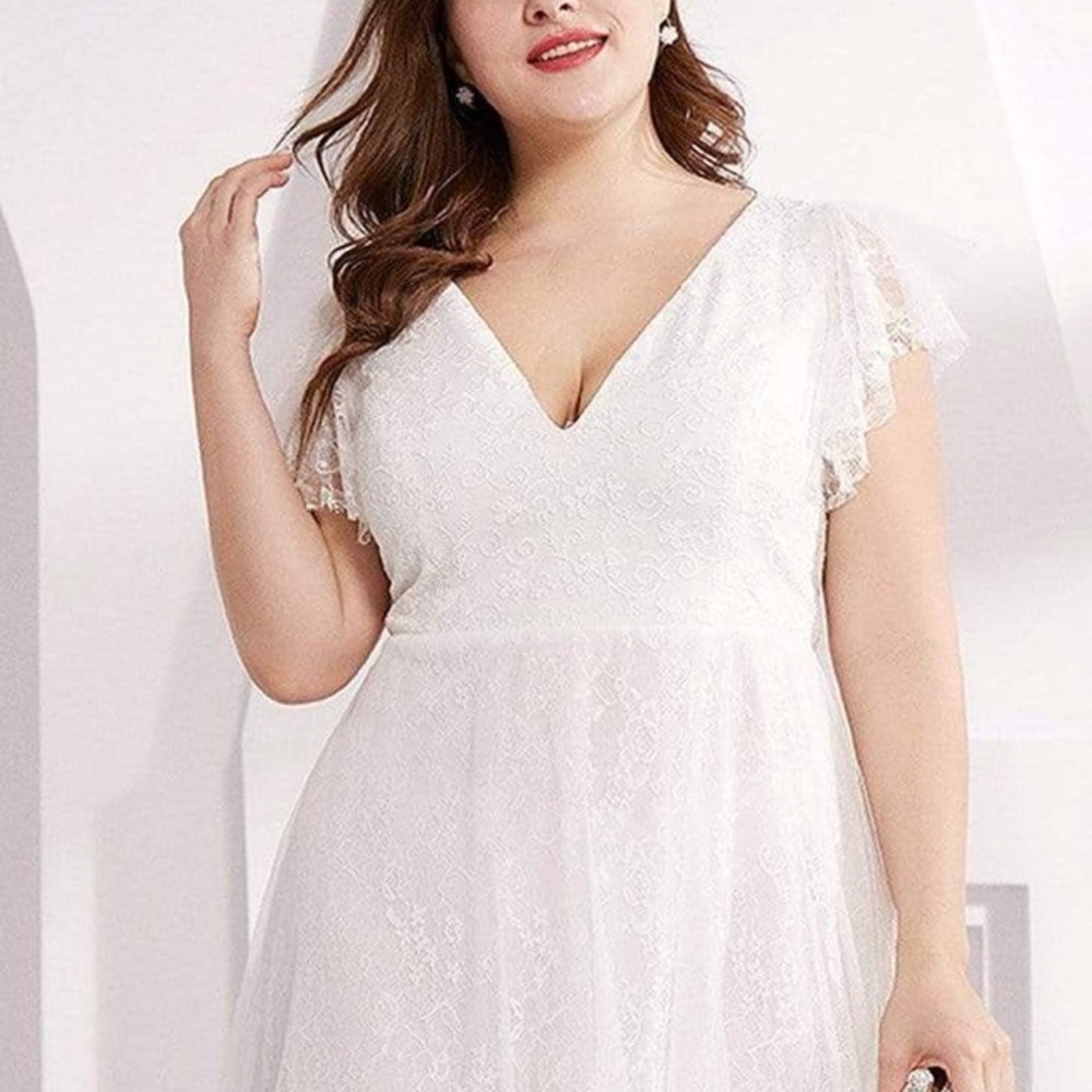 Ever Pretty Plus Size Maxi Lace Wedding Dress with Ruffle Sleeves, 3X